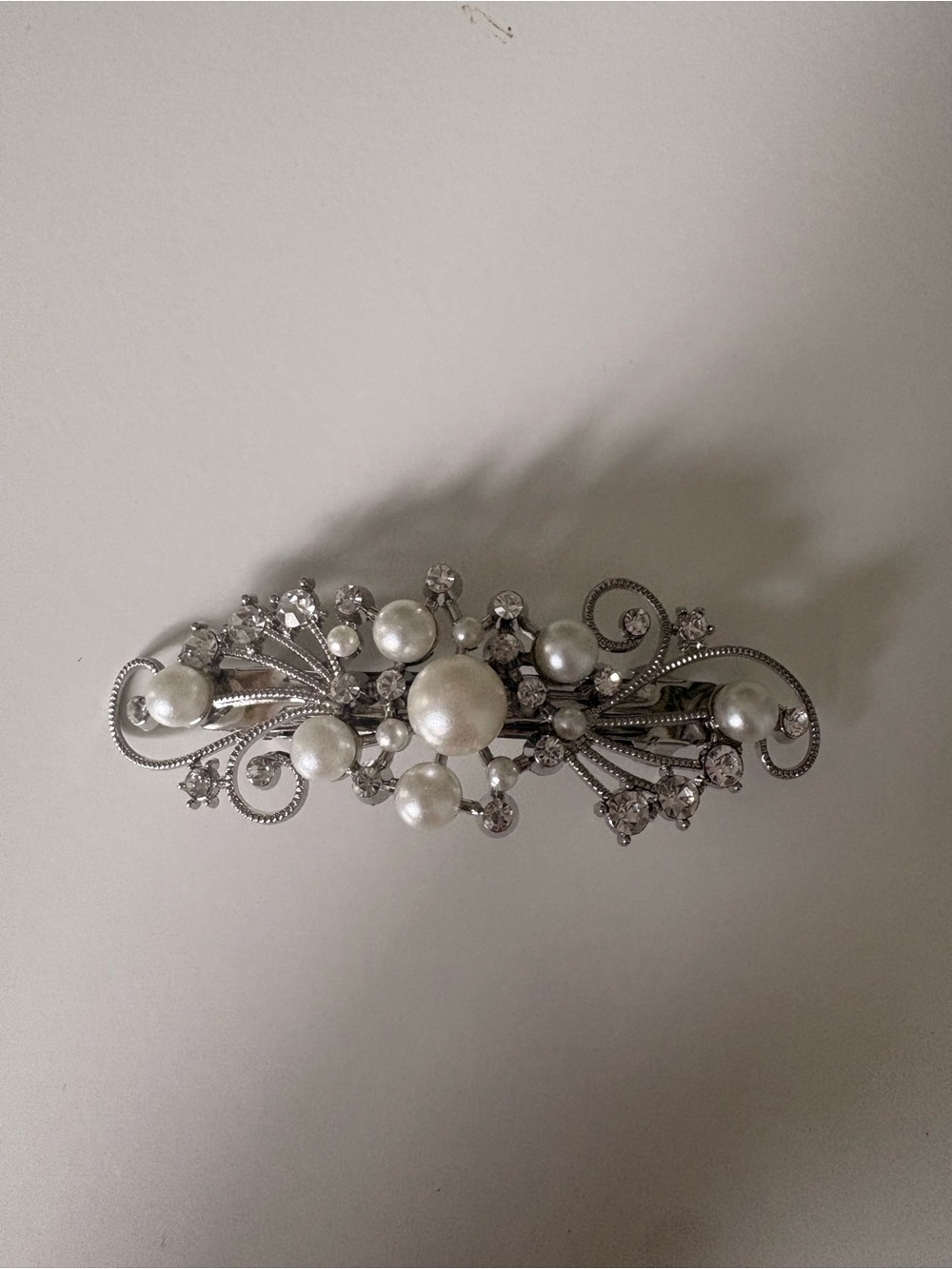 Pearl & Crystal Silver Hair Barrette - Picture 4 of 4